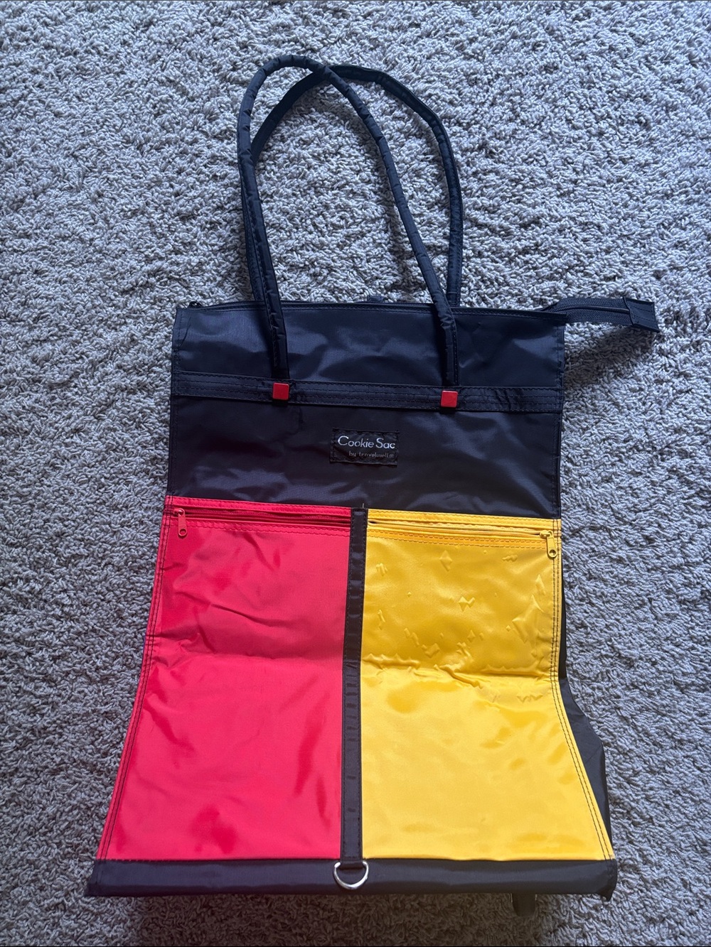 Cookie Sac Vintage oversized colorblock Tote with Pockets on wheels